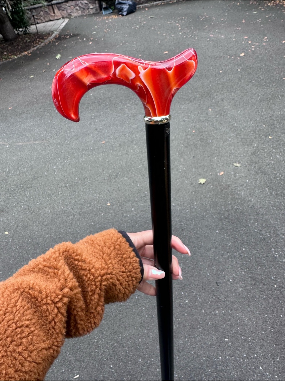 Elegant Red Swirl Handle Decorative Walking Cane